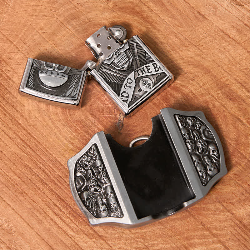 Cinturón de cuero con forma de calavera para hombre con encendedor oculto