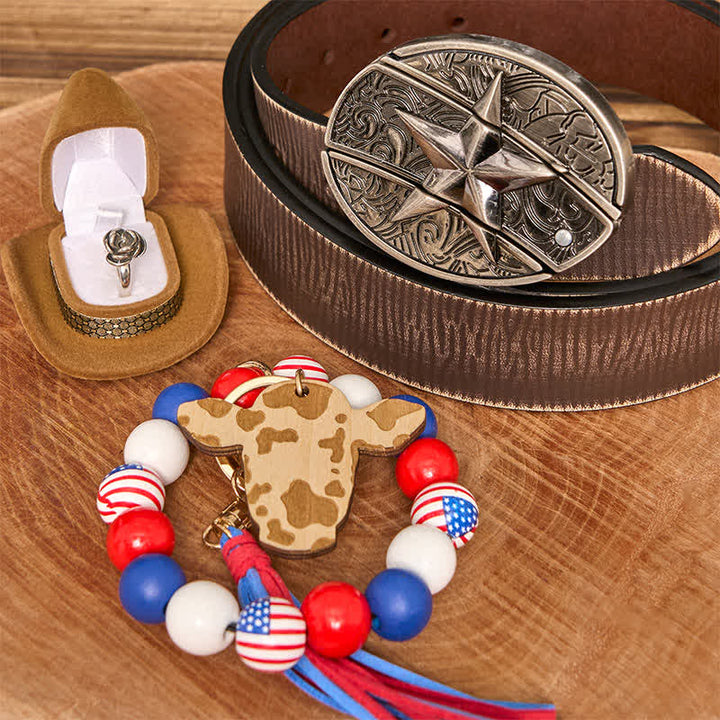 Conjunto de collar y pulsera con hebilla de cinturón y cuchillo oculto de estrella DIY con bandera estadounidense