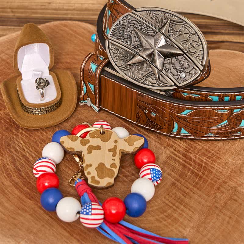 Conjunto de collar y pulsera con hebilla de cinturón y cuchillo oculto de estrella DIY con bandera estadounidense