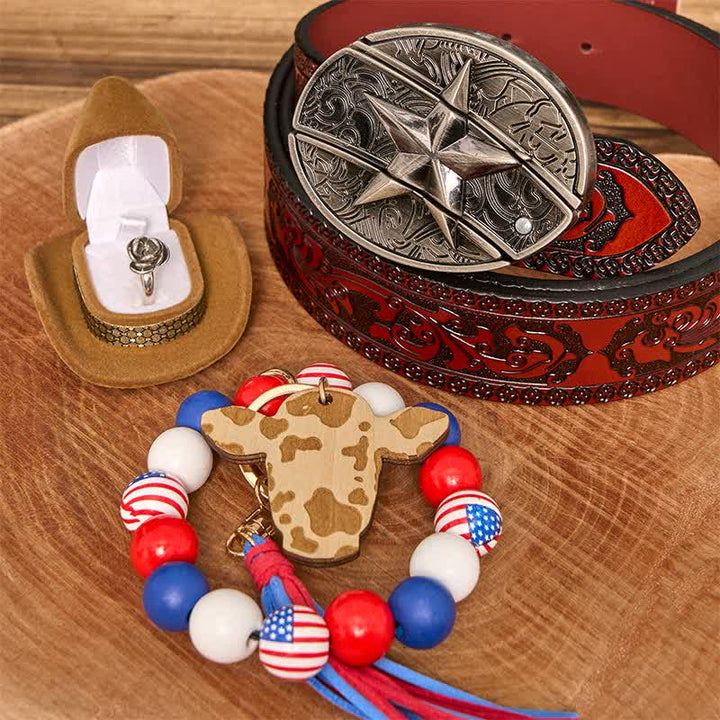 Conjunto de collar y pulsera con hebilla de cinturón y cuchillo oculto de estrella DIY con bandera estadounidense