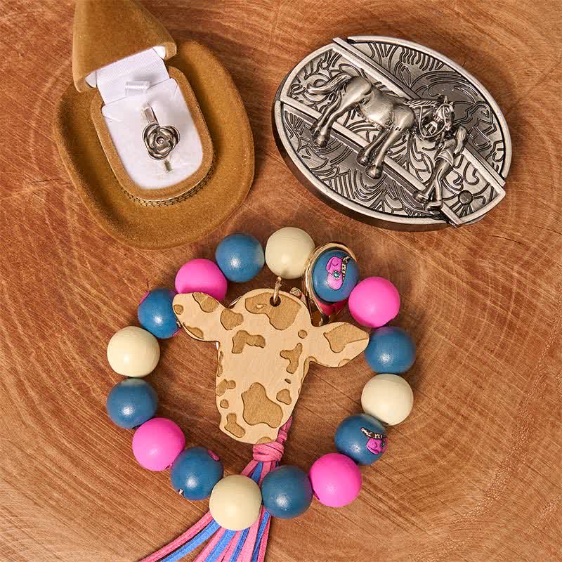 Conjunto de pulsera de cuentas de madera con hebilla de cinturón y cuchillo oculto para vaquera