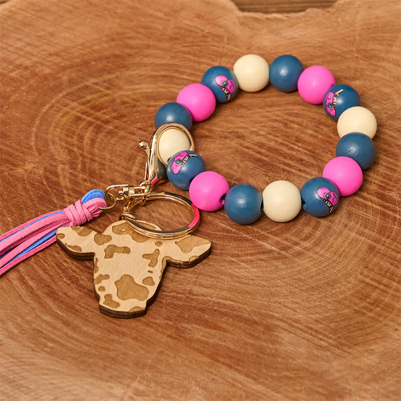 Conjunto de pulsera de cuentas de madera con hebilla de cinturón y cuchillo oculto para vaquera