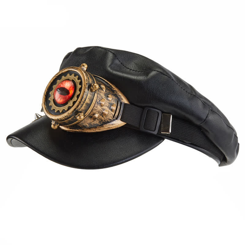 Boina de cuero negra con gafas Steampunk Gear