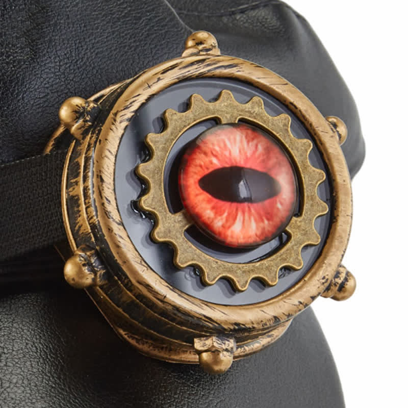 Boina de cuero negra con gafas Steampunk Gear