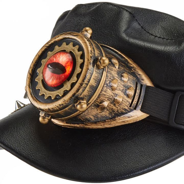 Boina de cuero negra con gafas Steampunk Gear