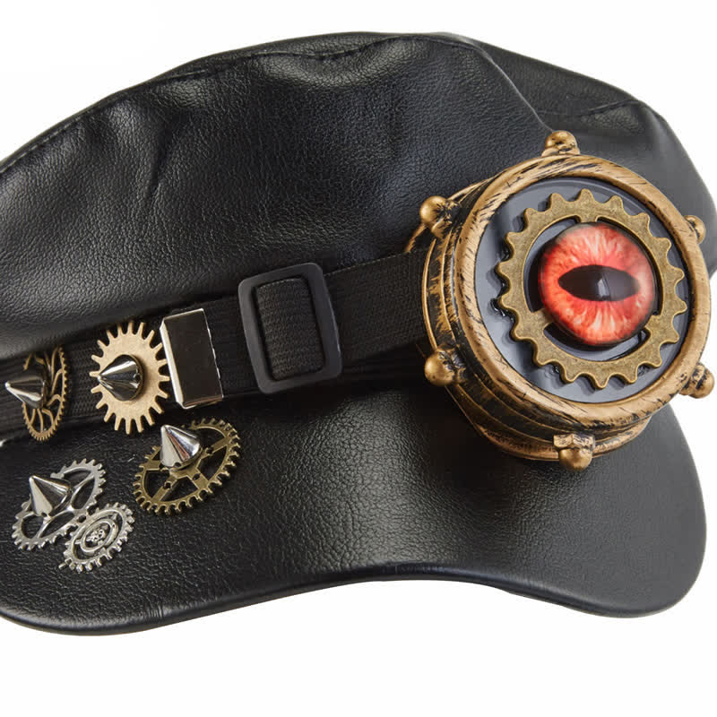 Boina de cuero negra con gafas Steampunk Gear
