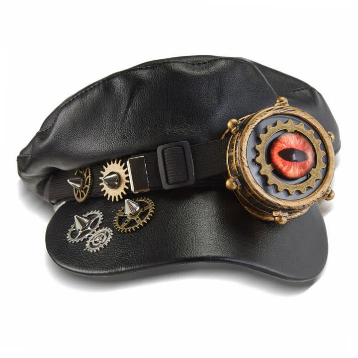 Boina de cuero negra con gafas Steampunk Gear