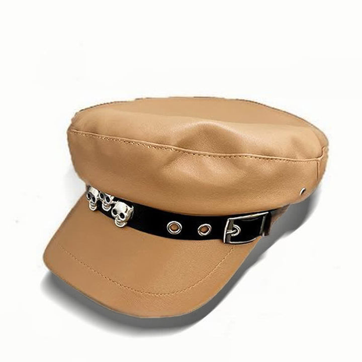 Boina de cuero unisex con tachuelas y calaveras de estilo oscuro