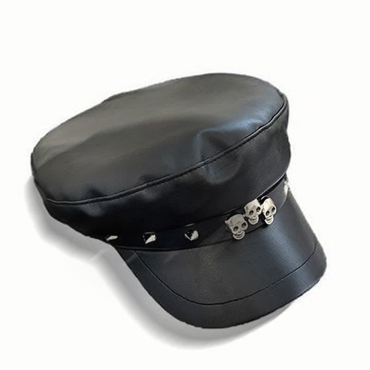 Boina de cuero unisex con tachuelas y calaveras de estilo oscuro