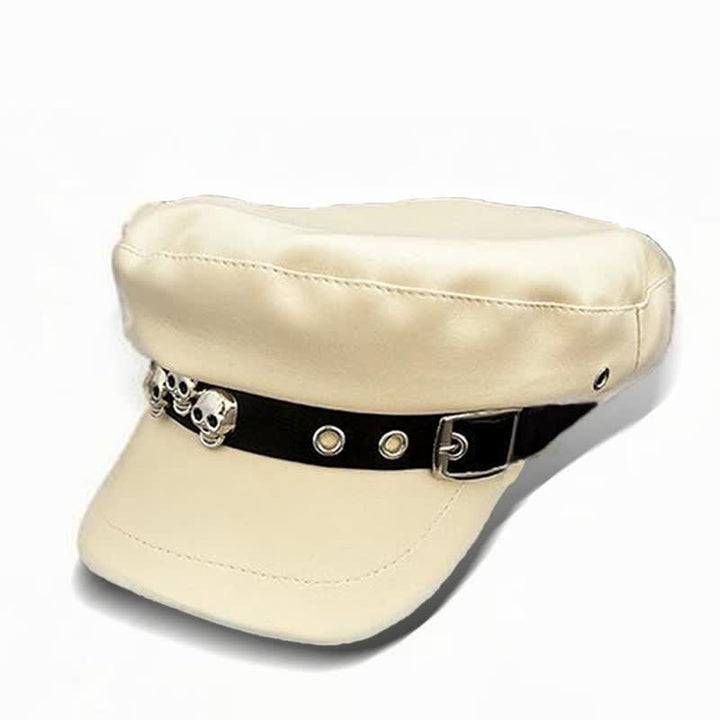 Boina de cuero unisex con tachuelas y calaveras de estilo oscuro