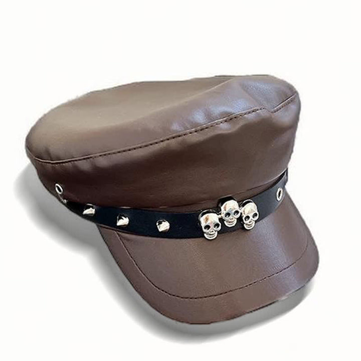 Boina de cuero unisex con tachuelas y calaveras de estilo oscuro