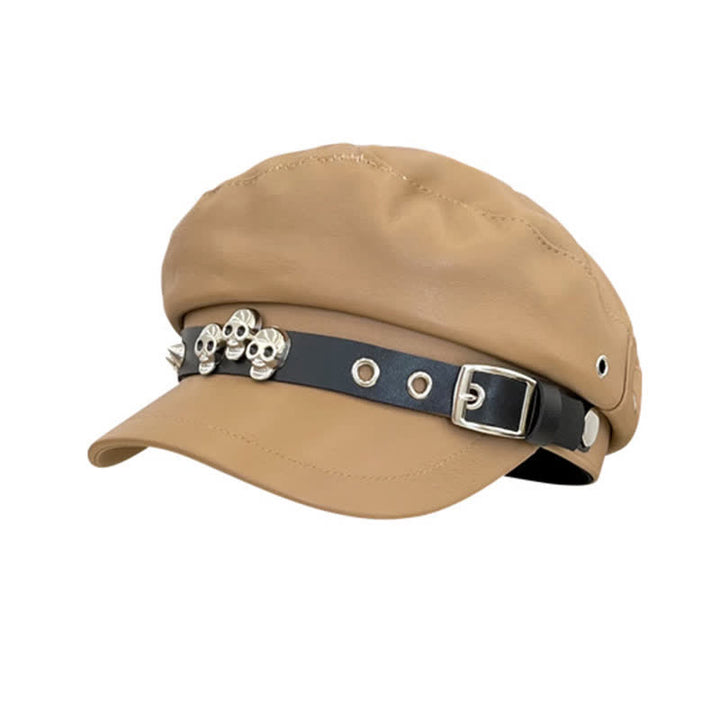 Boina de cuero unisex con tachuelas y calaveras de estilo oscuro