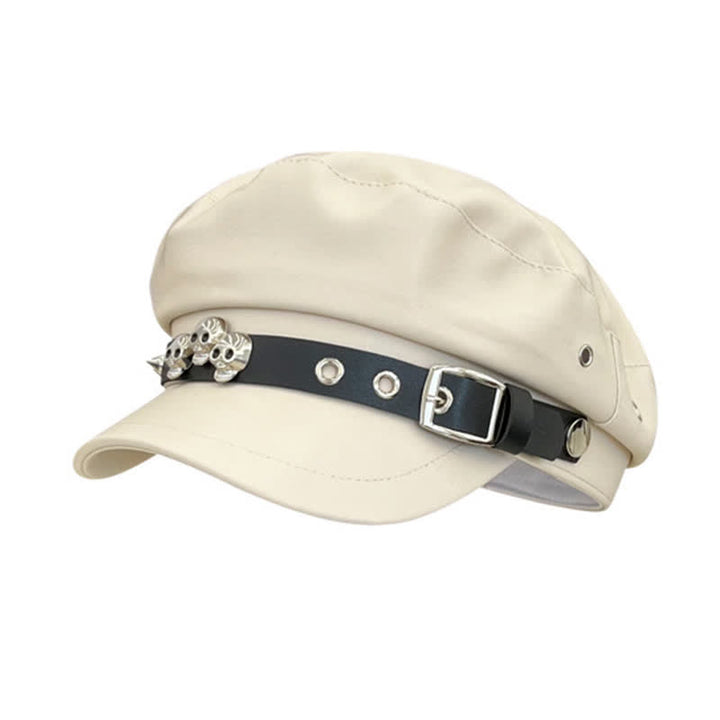 Boina de cuero unisex con tachuelas y calaveras de estilo oscuro