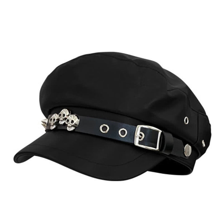 Boina de cuero unisex con tachuelas y calaveras de estilo oscuro