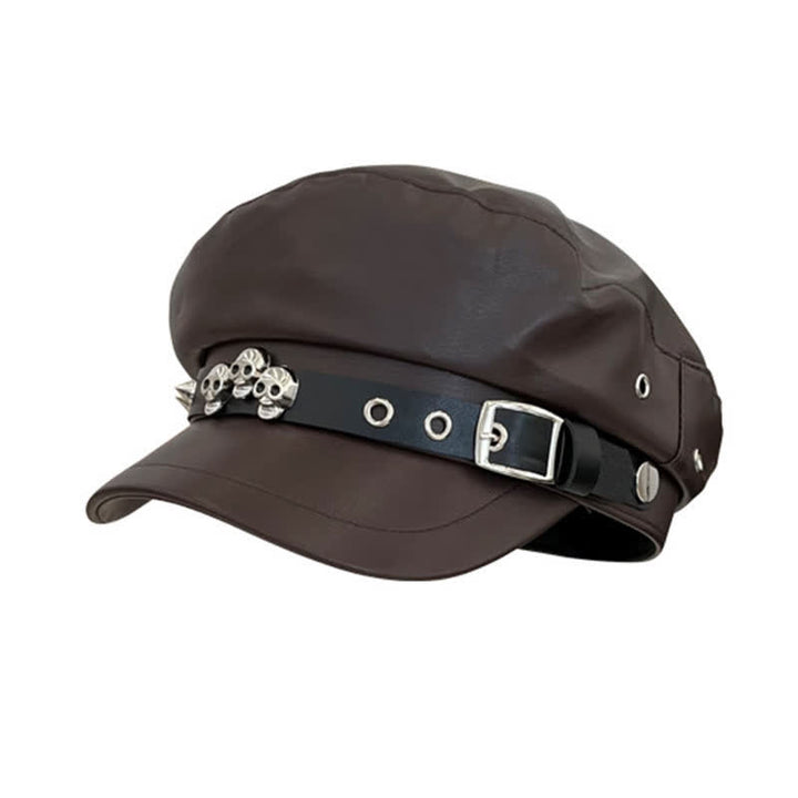 Boina de cuero unisex con tachuelas y calaveras de estilo oscuro