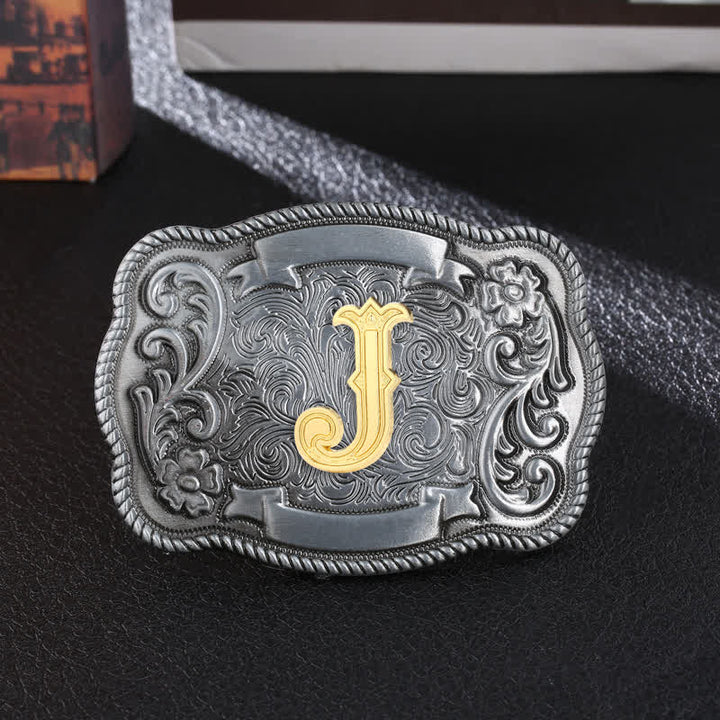 Cinturón de cuero con hebilla cuadrada y letra inicial retro para hombre - J - Sin cinturón - image 12