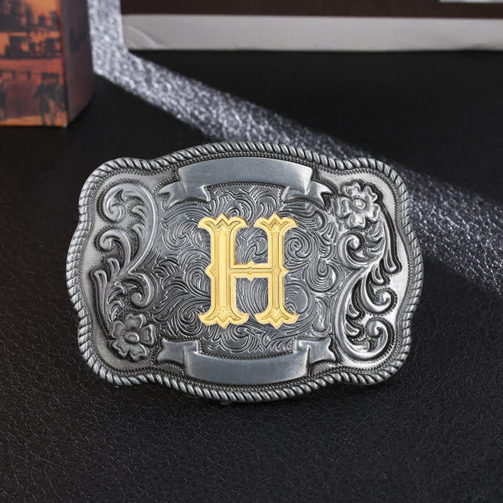 Cinturón de cuero con hebilla cuadrada y letra inicial retro para hombre - H - Sin cinturón - image 10