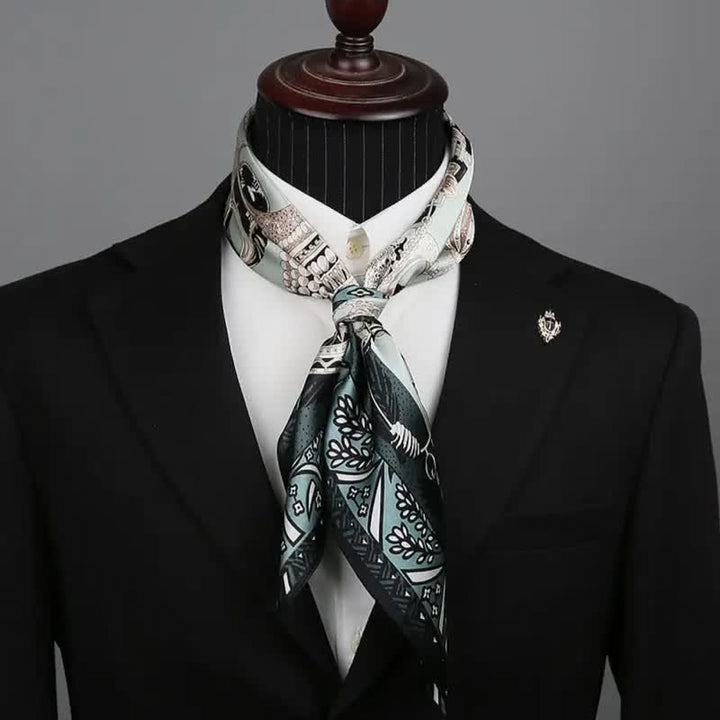 Bufanda de seda larga y fina estilo vintage con vegetación para hombre