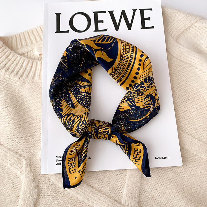 Corbata cuadrada de seda morera con estampado de selva tropical para hombre