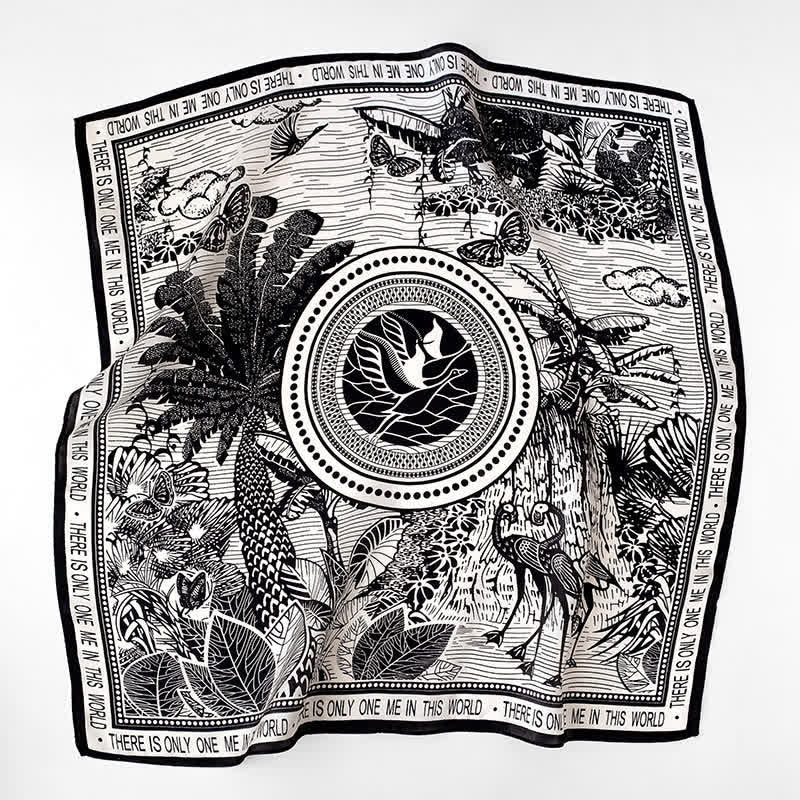 Corbata cuadrada de seda morera con estampado de selva tropical para hombre