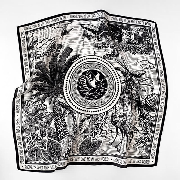Corbata cuadrada de seda morera con estampado de selva tropical para hombre