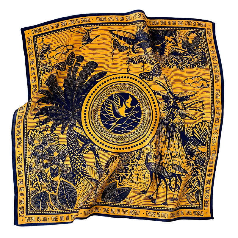 Corbata cuadrada de seda morera con estampado de selva tropical para hombre
