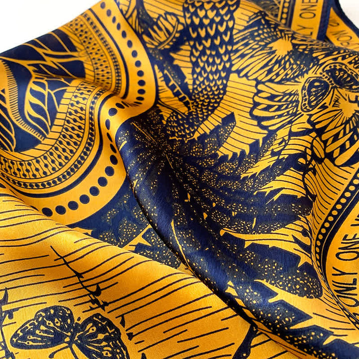 Corbata cuadrada de seda morera con estampado de selva tropical para hombre