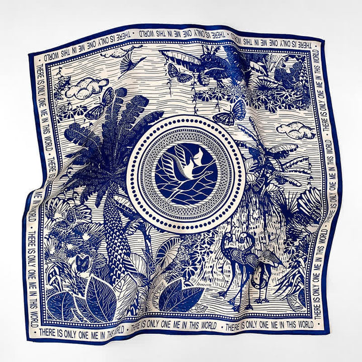 Corbata cuadrada de seda morera con estampado de selva tropical para hombre