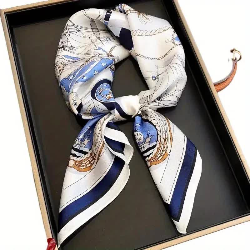 Corbata cuadrada de seda de lujo con estampado náutico para hombre