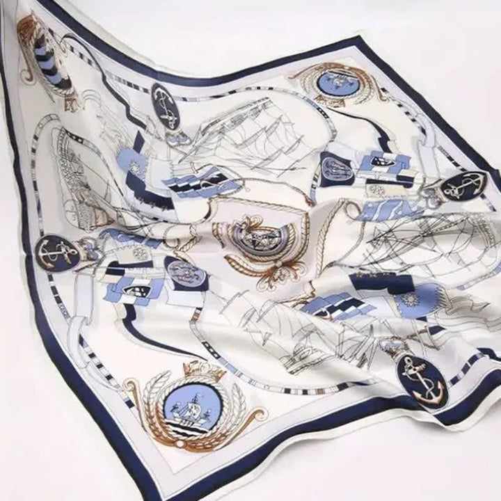 Corbata cuadrada de seda de lujo con estampado náutico para hombre