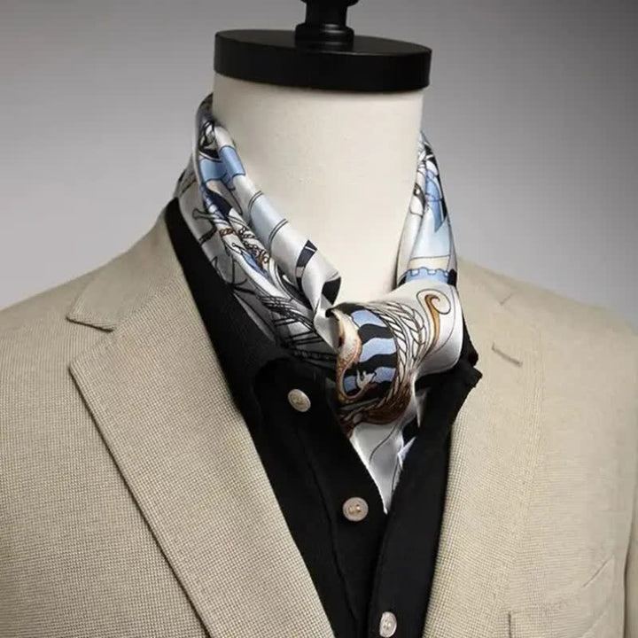 Corbata cuadrada de seda de lujo con estampado náutico para hombre