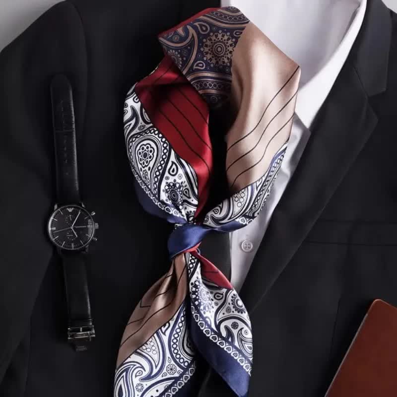 Elegante pañuelo cuadrado de seda de imitación con estampado paisley a juego para hombre