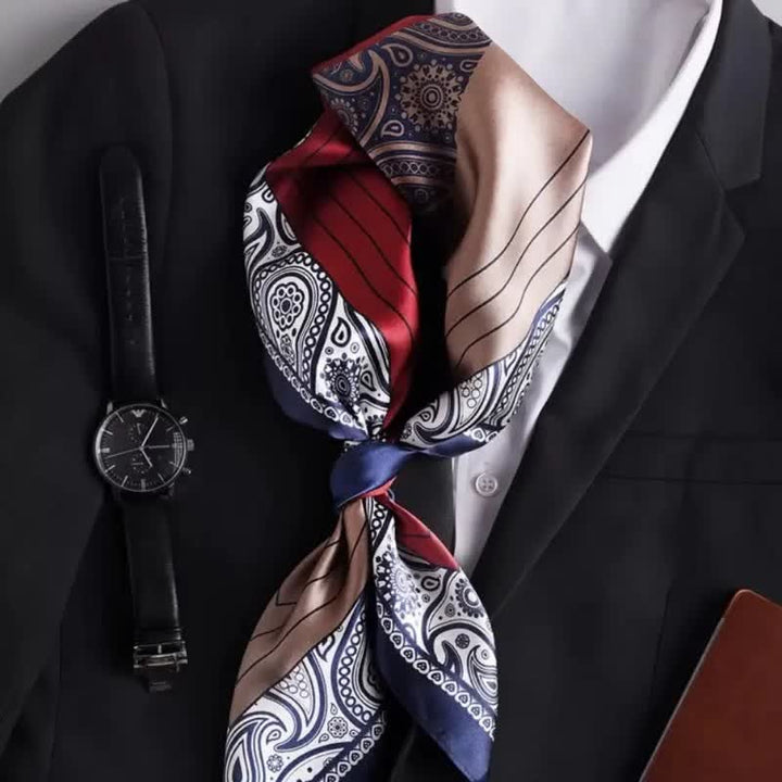 Elegante pañuelo cuadrado de seda de imitación con estampado paisley a juego para hombre