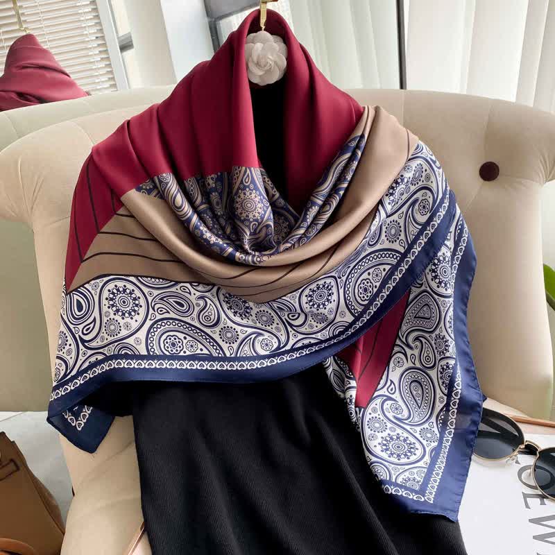 Elegante pañuelo cuadrado de seda de imitación con estampado paisley a juego para hombre