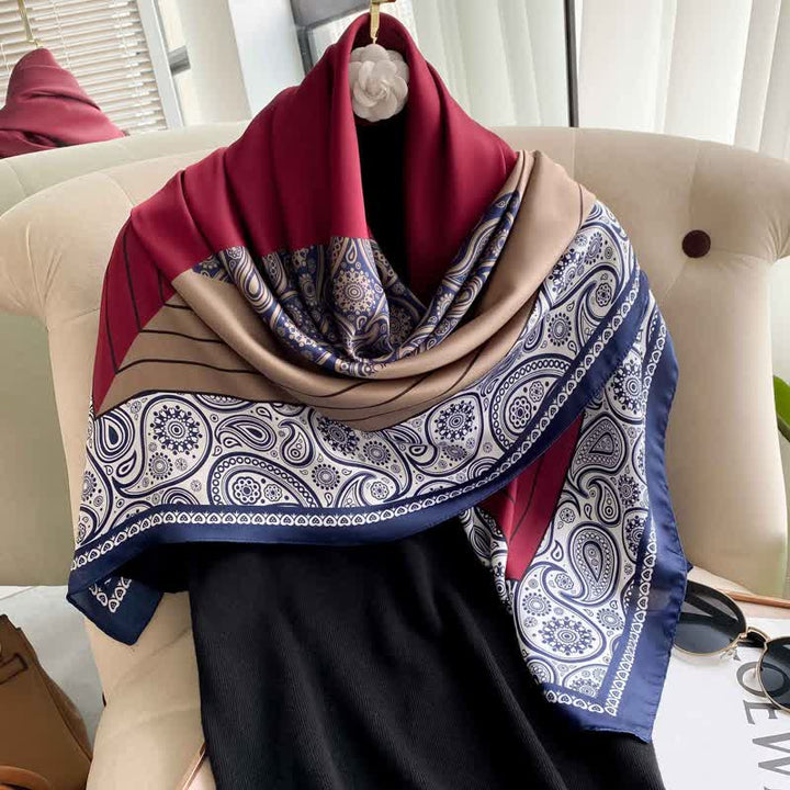 Elegante pañuelo cuadrado de seda de imitación con estampado paisley a juego para hombre
