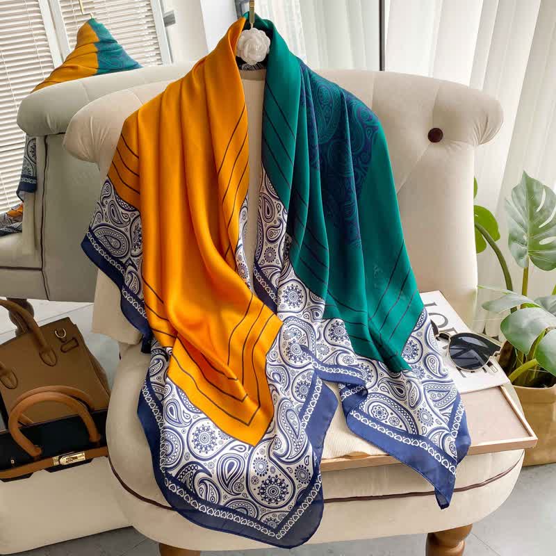 Elegante pañuelo cuadrado de seda de imitación con estampado paisley a juego para hombre