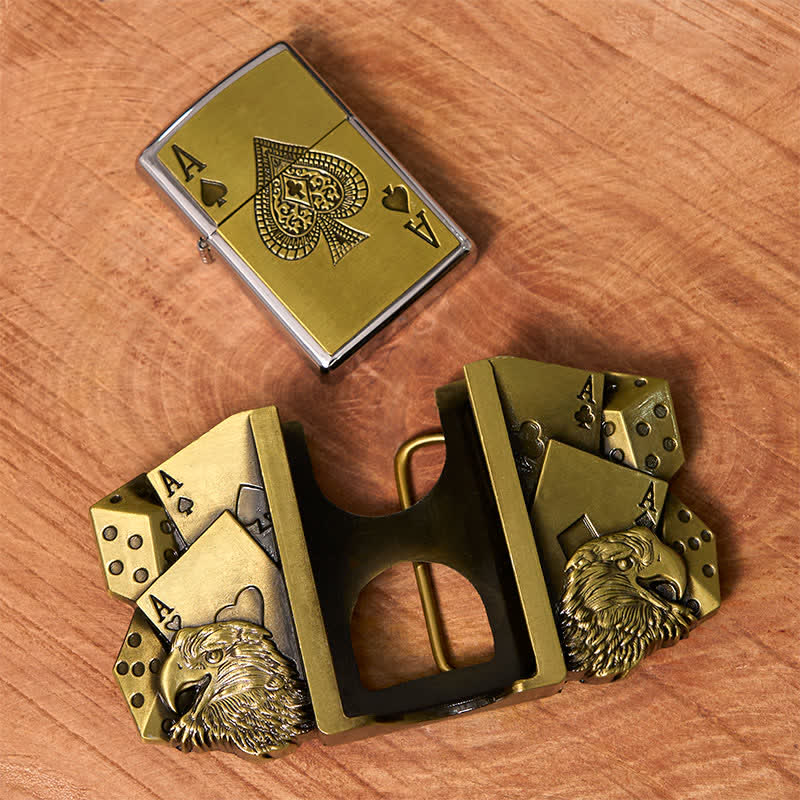 Hebilla de cinturón de cuero dorado con diseño de águila y as para hombre, con encendedor oculto, DIY