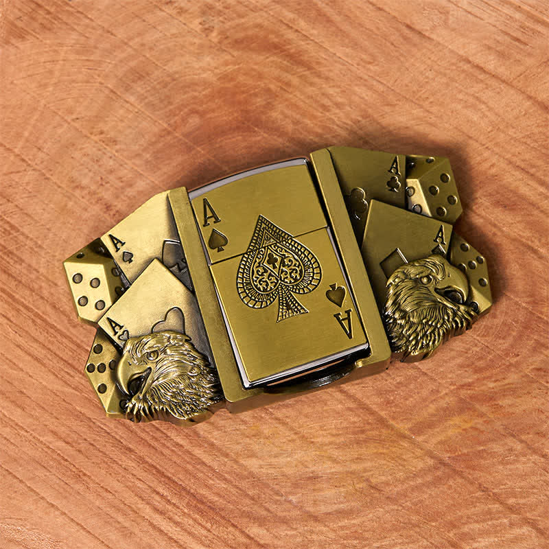 Hebilla de cinturón de cuero dorado con diseño de águila y as para hombre, con encendedor oculto, DIY