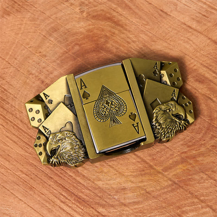 Hebilla de cinturón de cuero dorado con diseño de águila y as para hombre, con encendedor oculto, DIY