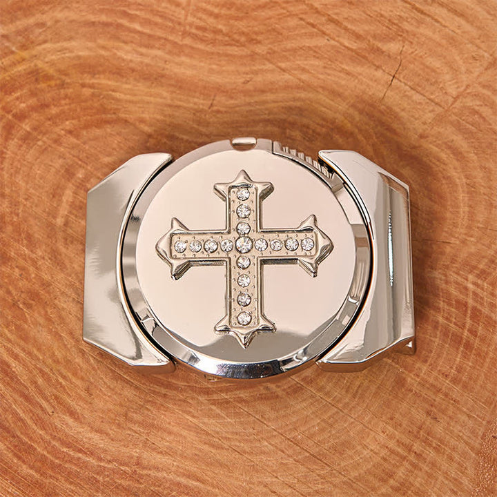 Cinturón de cuero de bronce con diamantes de imitación y encendedor oculto para hombre