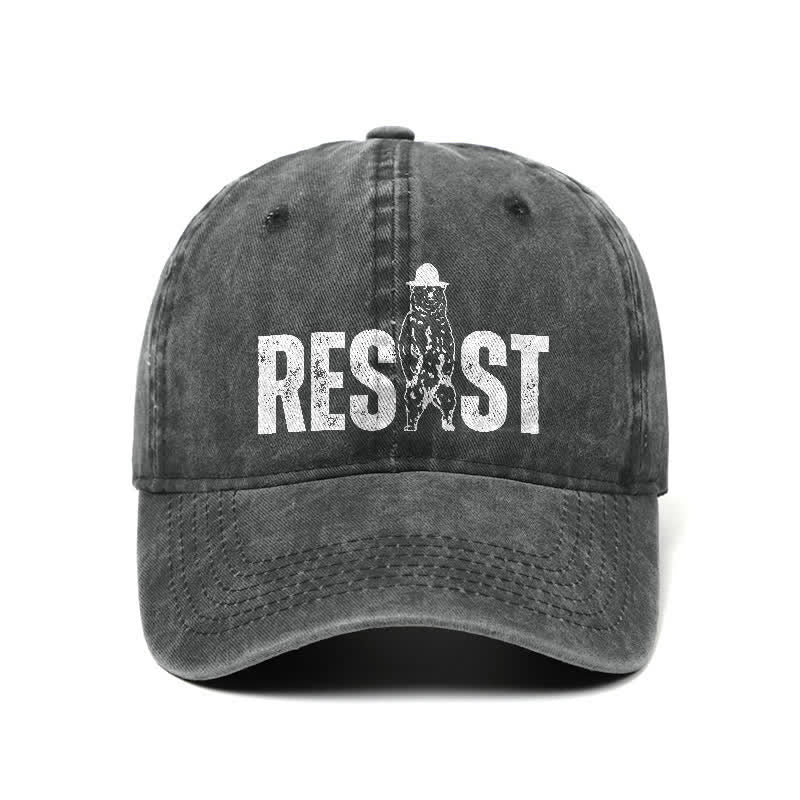 Gorra de béisbol ajustable de mezclilla lavada con estampado de oso Resist