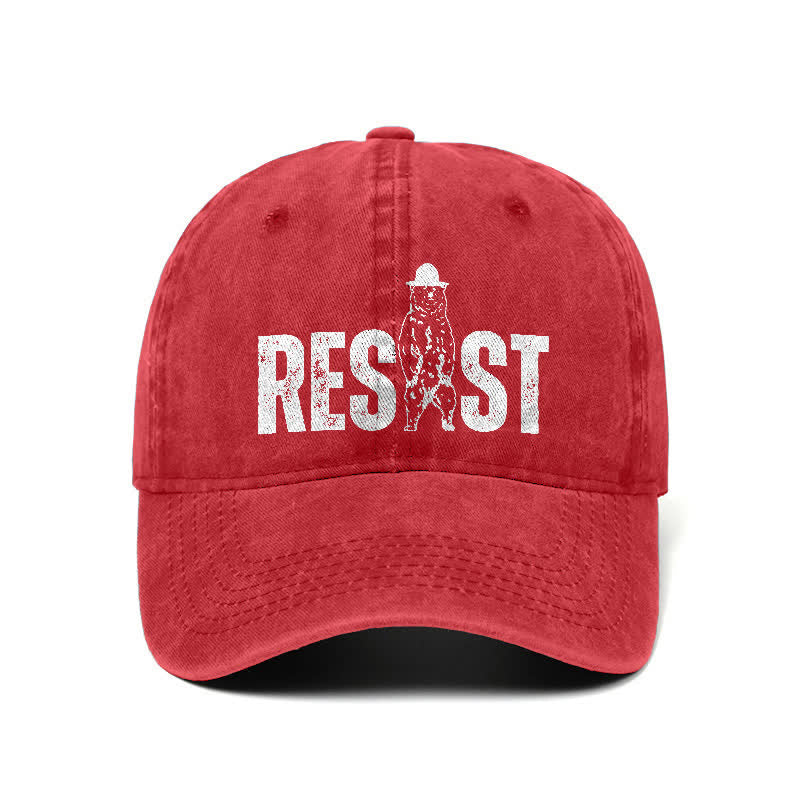 Gorra de béisbol ajustable de mezclilla lavada con estampado de oso Resist