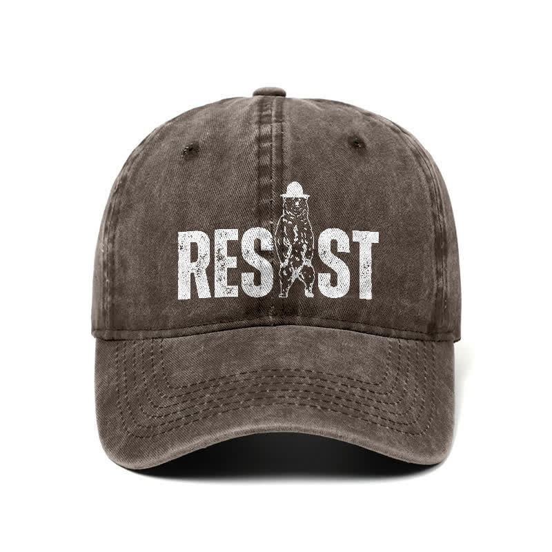 Gorra de béisbol ajustable de mezclilla lavada con estampado de oso Resist