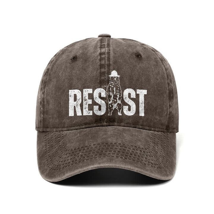 Gorra de béisbol ajustable de mezclilla lavada con estampado de oso Resist
