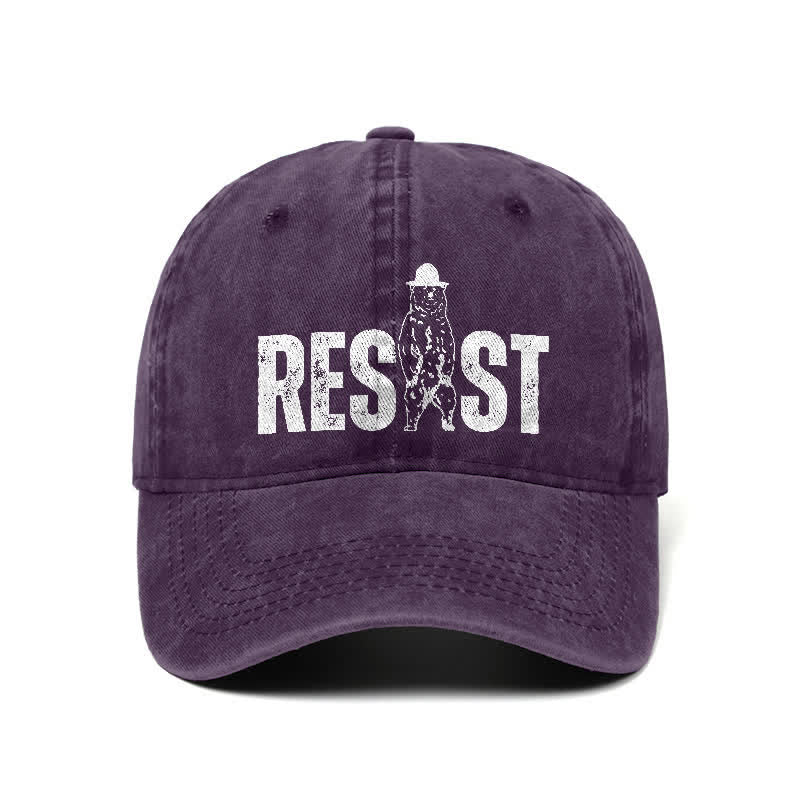 Gorra de béisbol ajustable de mezclilla lavada con estampado de oso Resist