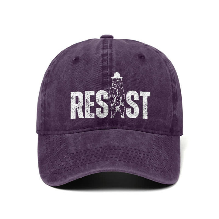 Gorra de béisbol ajustable de mezclilla lavada con estampado de oso Resist
