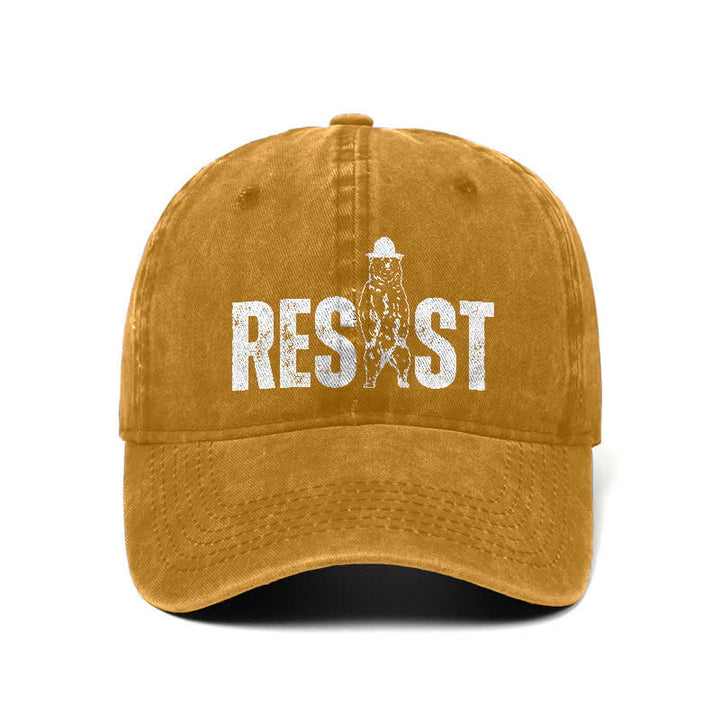 Gorra de béisbol ajustable de mezclilla lavada con estampado de oso Resist