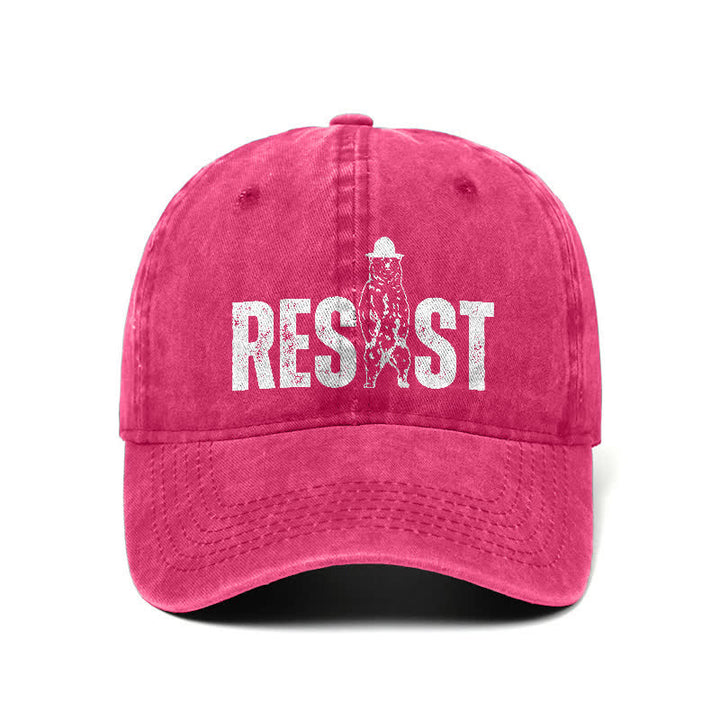 Gorra de béisbol ajustable de mezclilla lavada con estampado de oso Resist