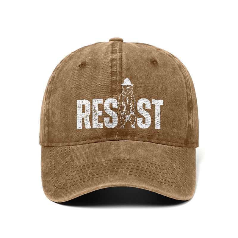 Gorra de béisbol ajustable de mezclilla lavada con estampado de oso Resist