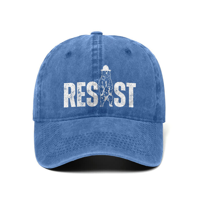Gorra de béisbol ajustable de mezclilla lavada con estampado de oso Resist